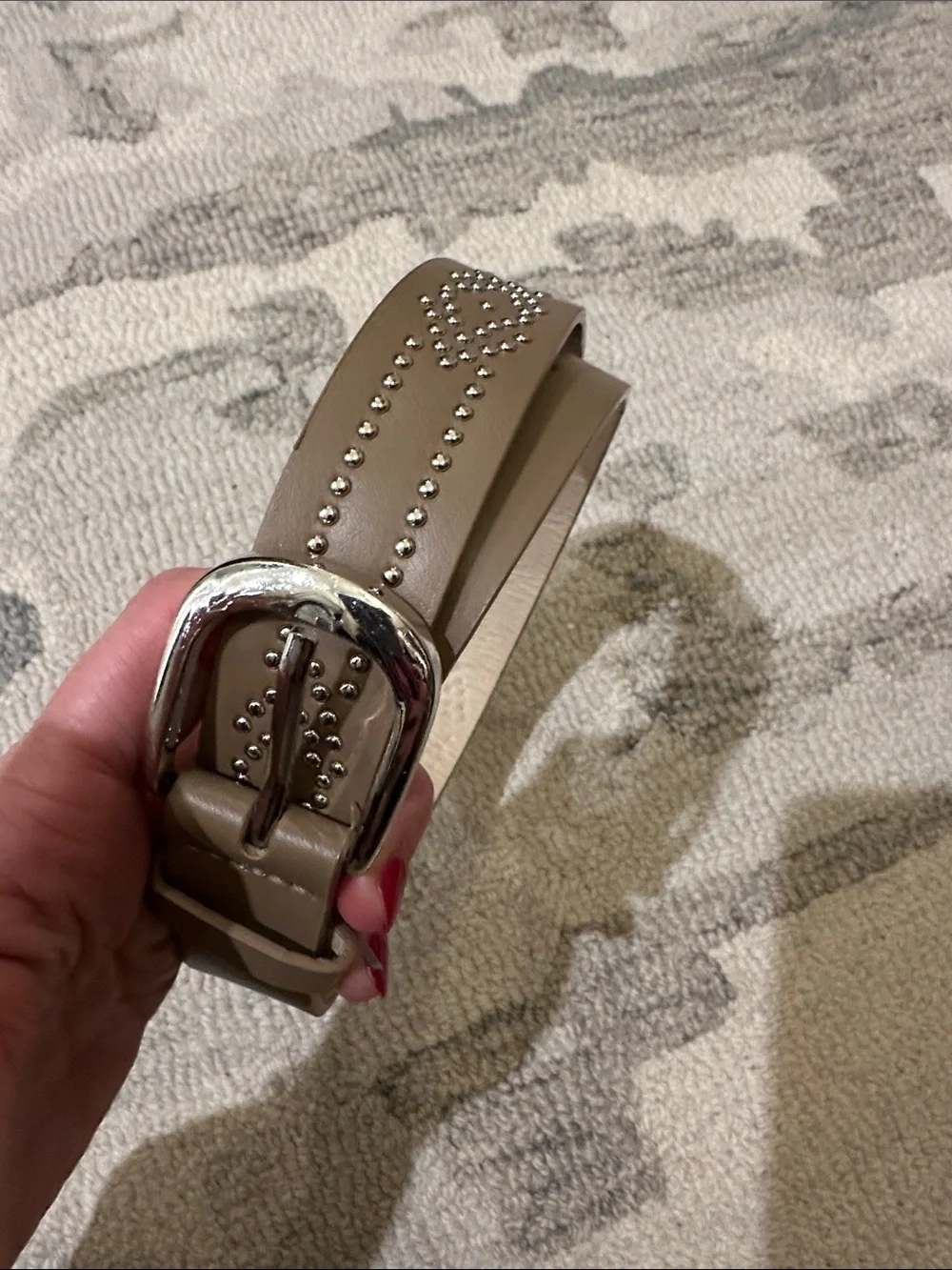 Tan Studded Leather Belt with Silver Buckle - Womens size Medium